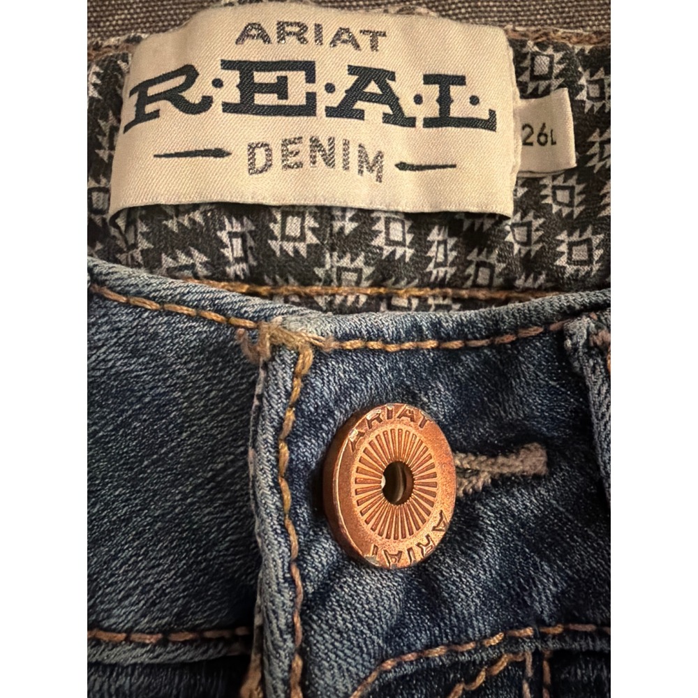Ariat REAL Denim Women 26L Medium Wash Straight Leg Western Jeans Mid Rise Blue - Picture 2 of 11